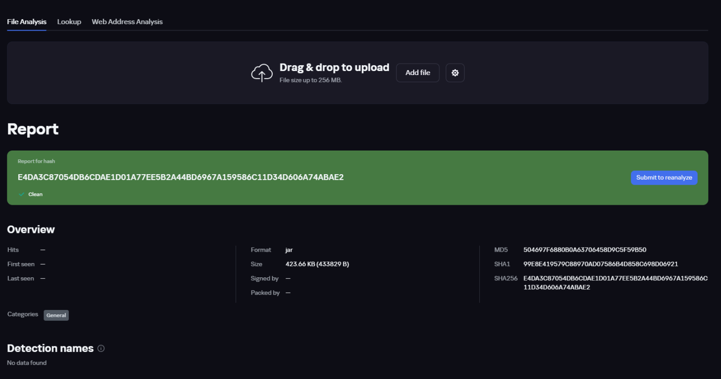 Kaspersky file-analysis screenshot